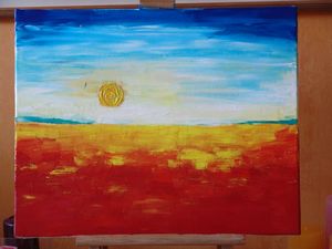 Schilderij -  ondergaande zon bij de sahara of zo iets